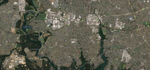 Satellite View of Revesby, Padstow, Panania and Condell Park
